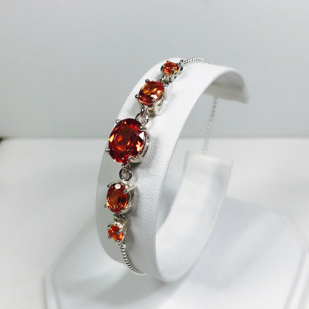5.8ctw Lab Padparadscha Sapphire Bolo Bracelet in Sterling Silver Adjustable